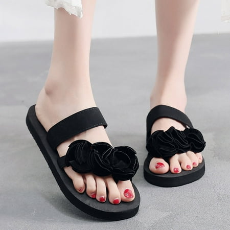 

Christmas Women Beach Breathable Flowers Sandals Home Slipper Flip-Flops Flat Shoes