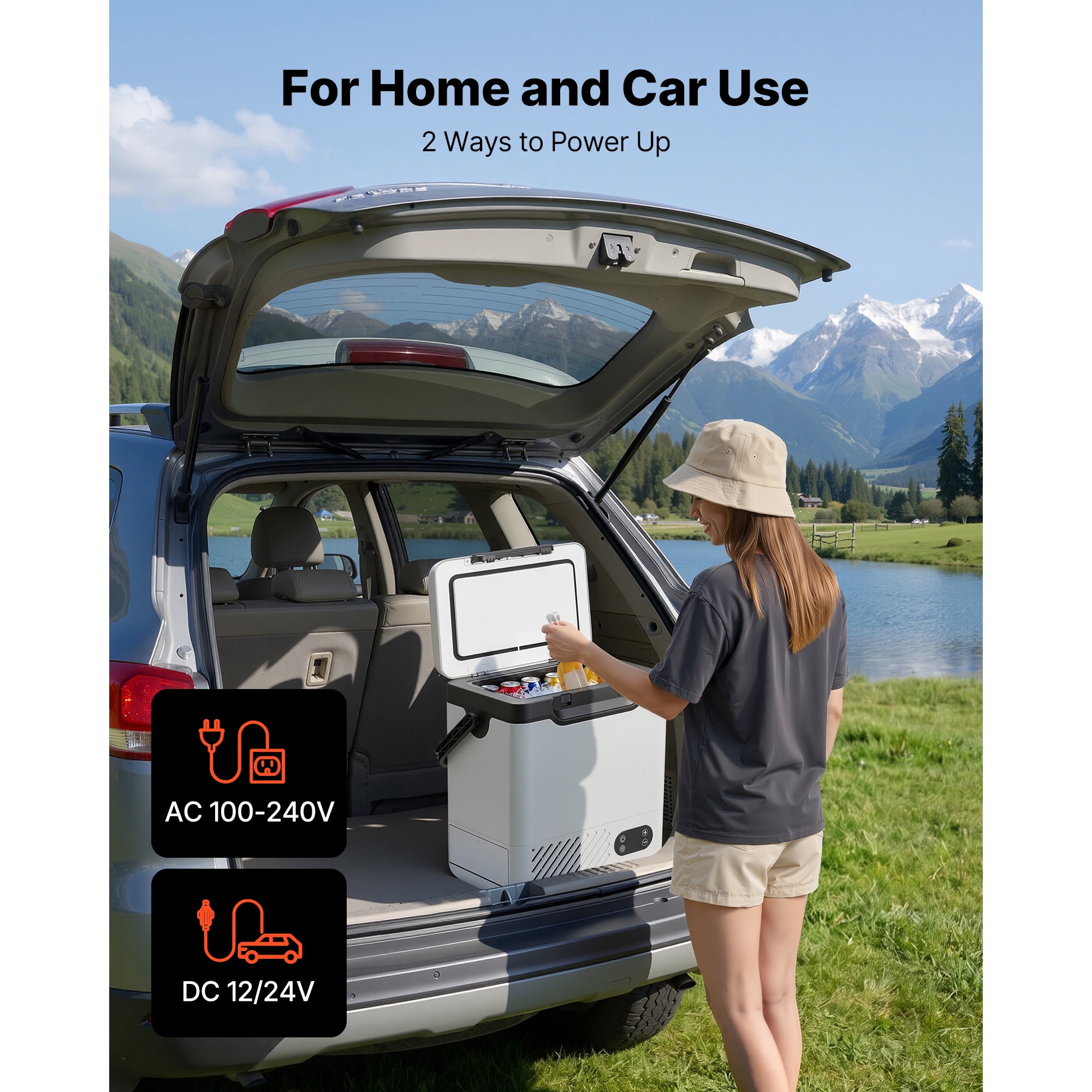 KFFKFF 12 Volt Refrigerator, 12.68 QT/12L Portable Car Freezer with Handle, Electric Compressor Cooler for DC 12V/24V and AC 100-240V, Adjustable Temperature Range -4°F to 68℉, Ideal for Travel