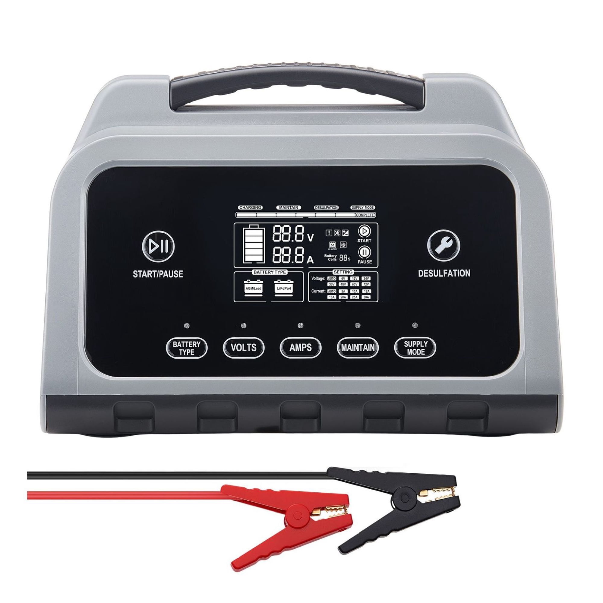 30A Smart Battery Charger 6V 12V 24V LiFePO4 Lead Acid Charger with LCD Display Maintainer Desulfator for Car Boat Motorcycle Lawn Mower