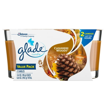 Cashmere Waterfall - Glade Candle, Cashmere Woods, 3.4 oz. (Pack of 2)