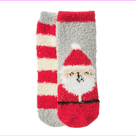Harper Canyon Women's Fuzzy Socks , 2-Pack, Red Salsa Santa, M/L