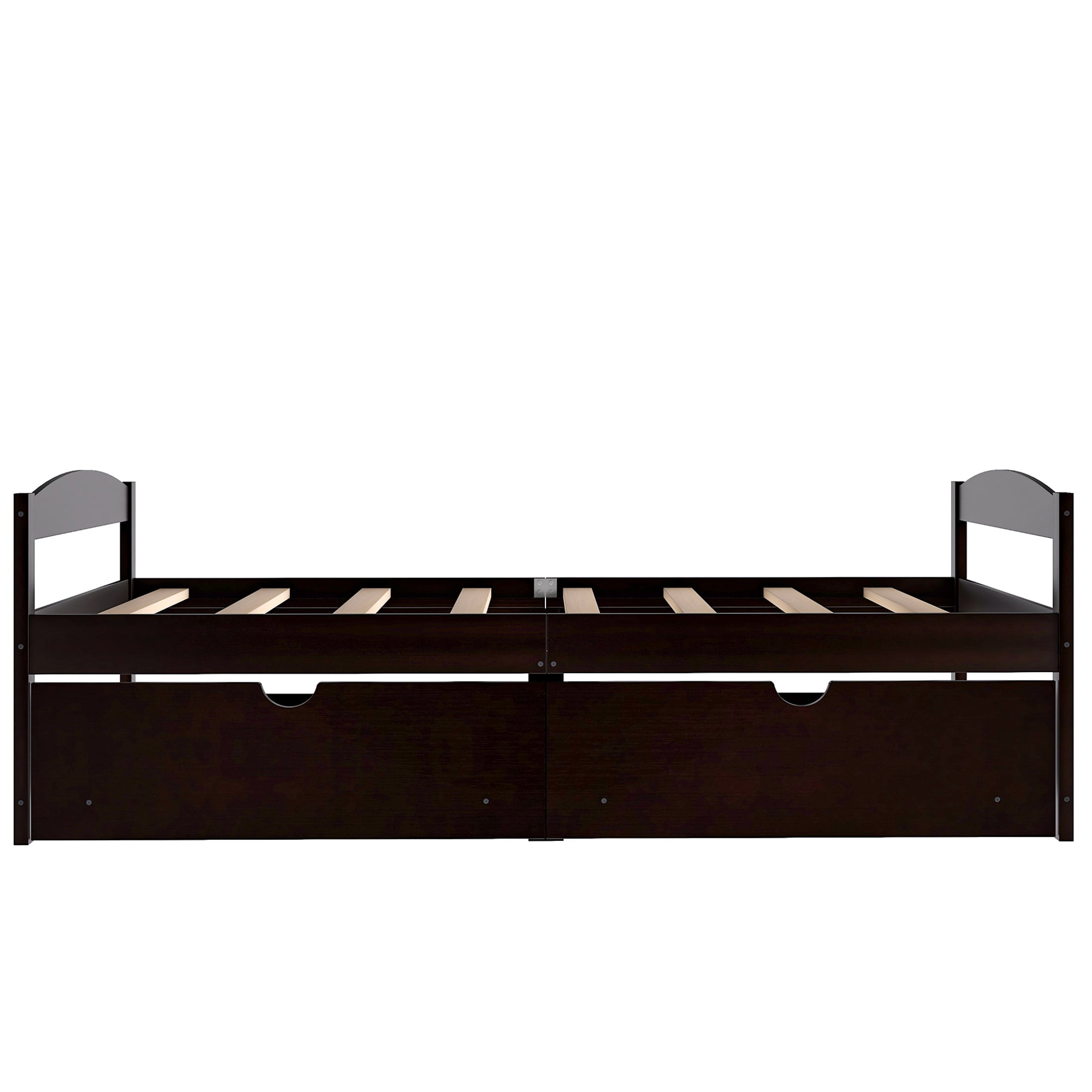 Noble House Arlyn Twin Size Pine Wood Platform Bed with Two Storage Drawers, Minimalist Bed Frame, Espresso