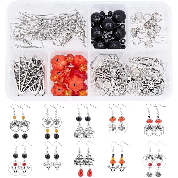 1 Box Make 10 Pairs Earrings Making Starter Kits Pumpkin Cobweb Spider Jewelry Dangles Charms Alloy Earring for Women Adults DIY Festival Earring Jewellery Making