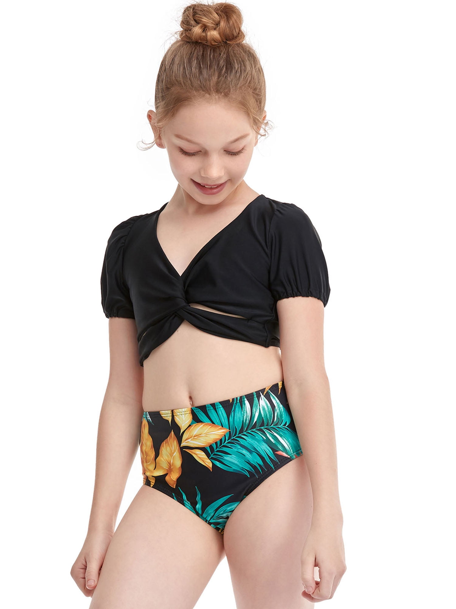 Adolife Girls Swimsuit Flounce Bikini Set 2 Piece Swimwear Mermaid Ruffle Falbala Bathing Suits 6-12 Years 