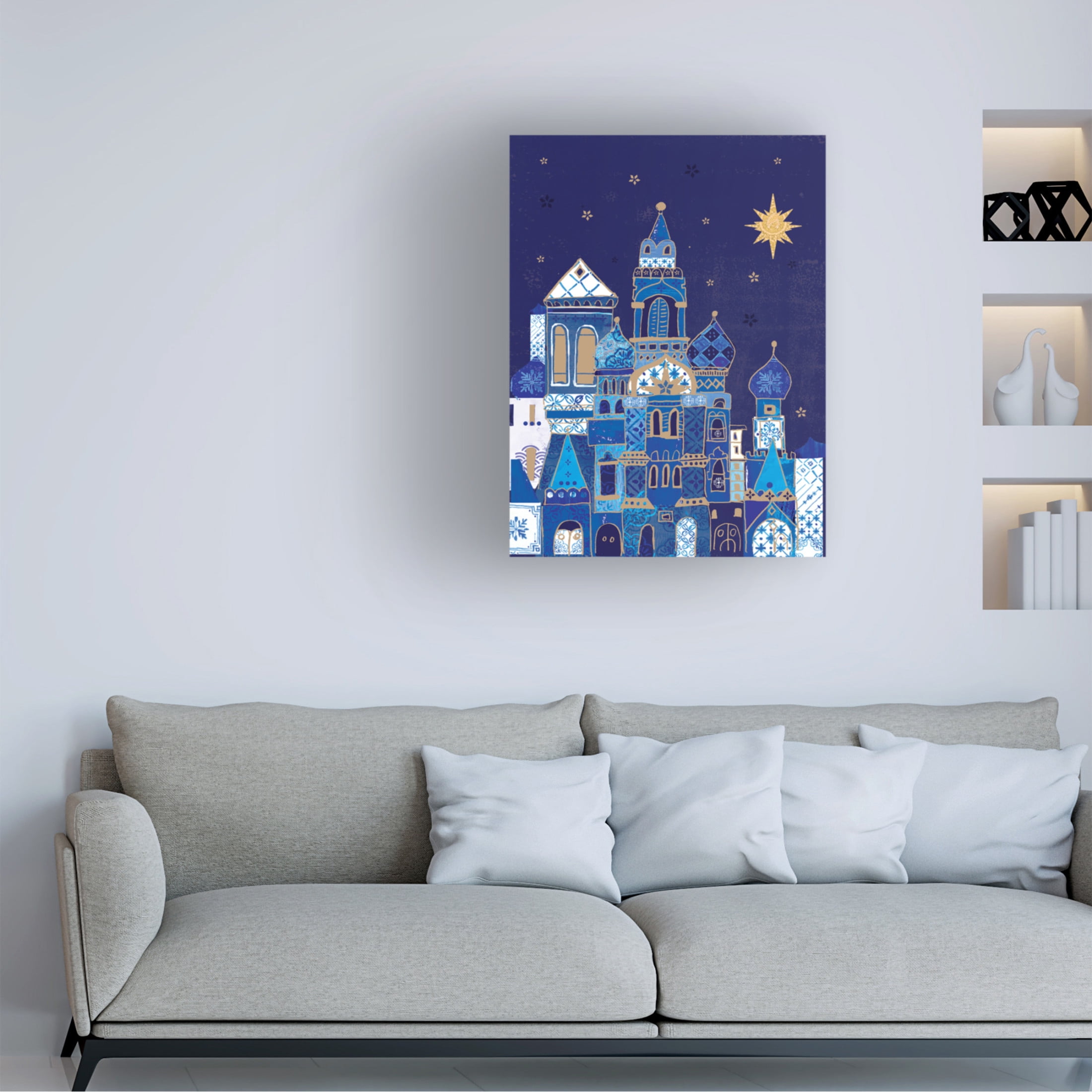 Canvas Wall Art - Paper Dove Co Ltd 'Blue Pattern Beth' Wall Art for Living Room, Bedroom, or Office Décor by Trademark Fine Art - 24 x 32 Inches