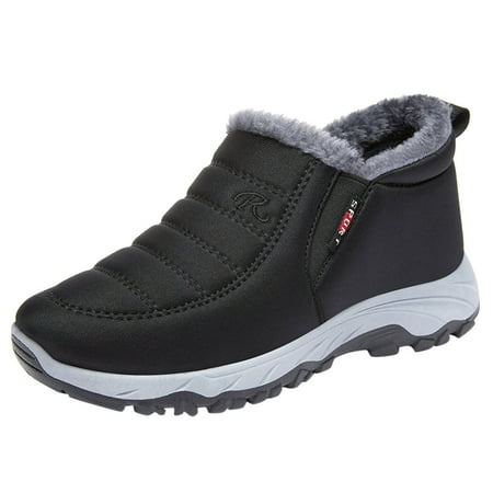

Black Boots for Women Fashion Winter Women Snow Boots Flat Non Slip Round Toe Solid Color Plush Warm And Comfortable Slip On Snow Boots for Women cloth Black
