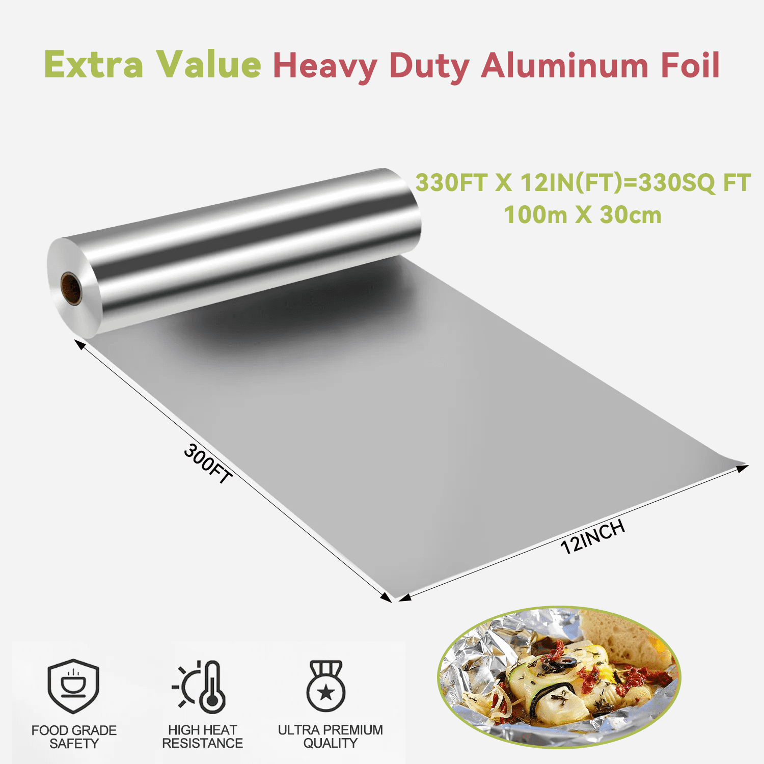 Alpacasso Aluminum Foil ,Aluminum Foils Roll with Serrated Cutter,12inx330SQ. FT