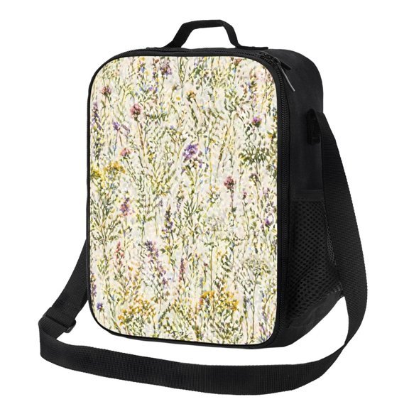 Spring Wildflower Floral Lunch Bag Insulated Thermal Lunch Box with Shoulder Strap & Handle for Women and Men