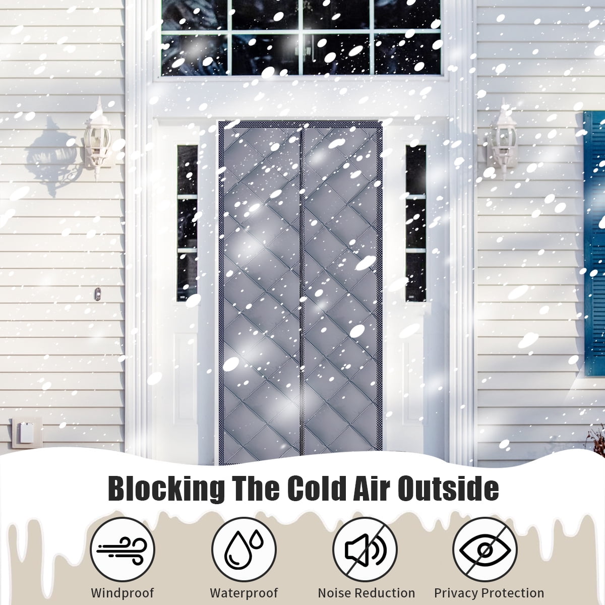 Winter Insulated Door Curtains Magnetic Thermal Insulated Door Cover Upgraded Oxford Cloth for Winter/French/Patio/Sliding Glass Doors Grey 34"x 83"