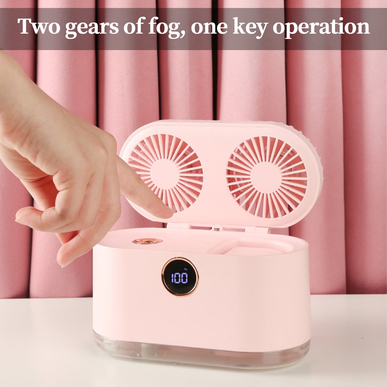Fridja 2-in-1 Small Humidifier with Dual Fan, 2000mAh Desktop Humidifier, 400ml USB Rechargeable Battery Operated for Office Home Car Baby