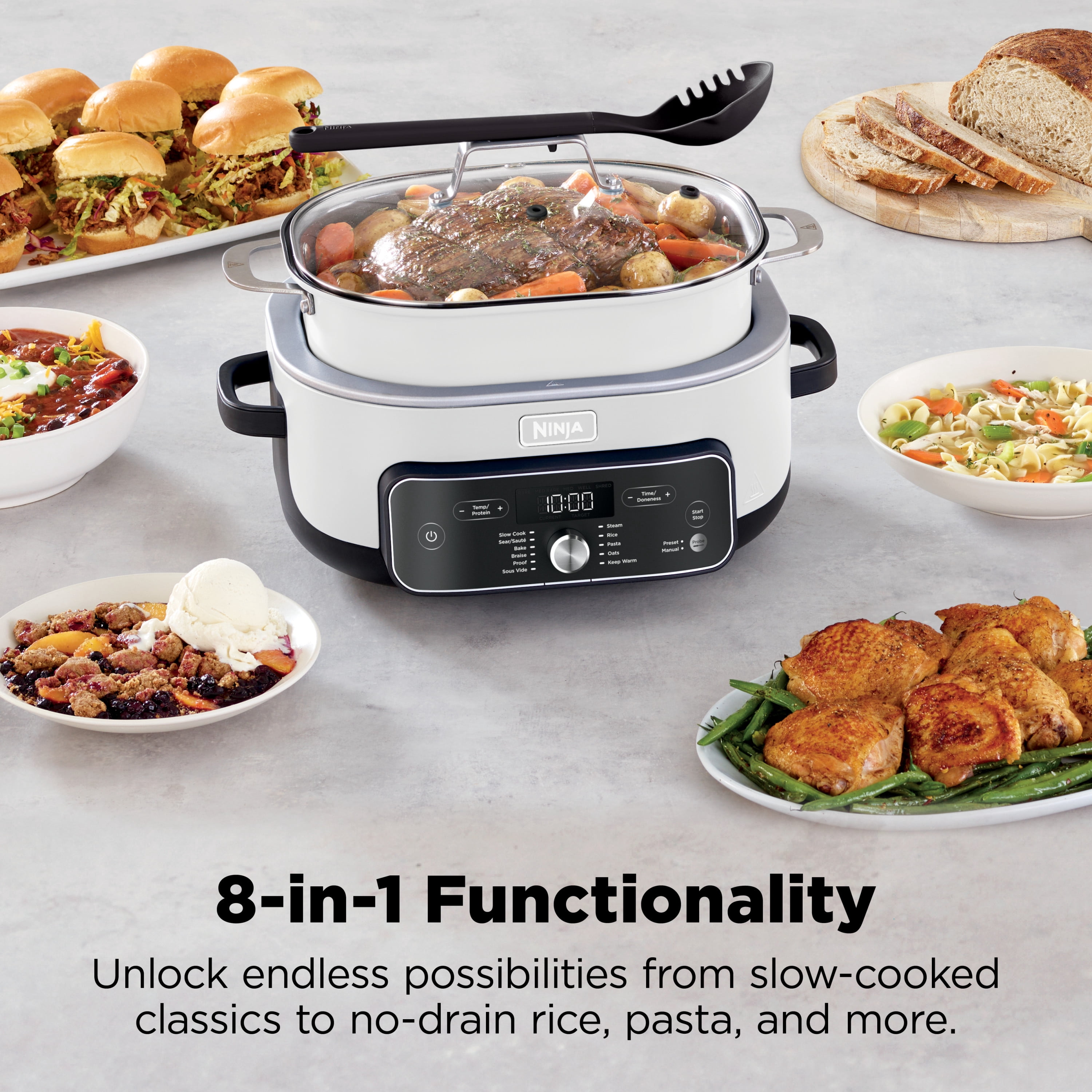 Ninja 17-in-1 PossibleCooker PRO 8.5 Qt Multi-Cooker, Slow Cook, Bake, Sear, with Smart Cook System,Oven Safe Pot to 500°F, MC2052CO White
