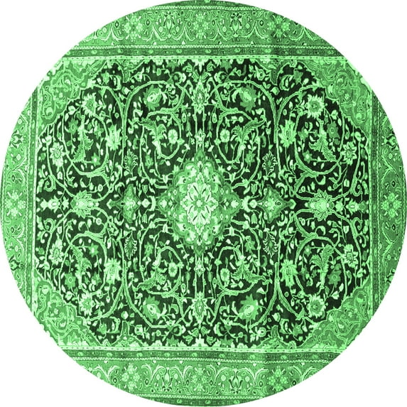 Ahgly Company Indoor Round Medallion Emerald Green Traditional Area Rugs, 4' Round