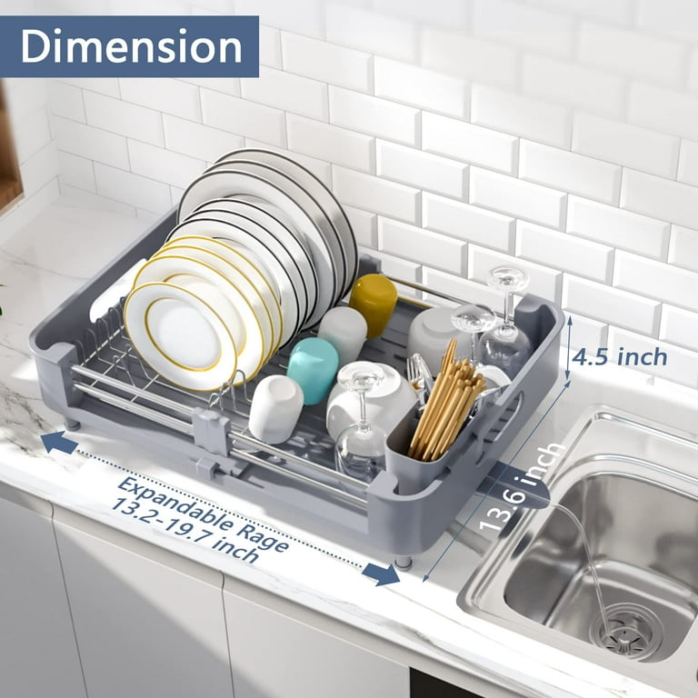Stainless Steel Expandable Dish Rack with Drainboard and Swivel