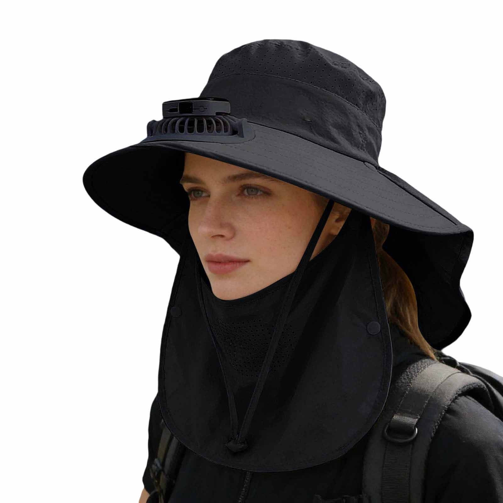 Leeye Solar Powered Bucket Hat with Fan, Rechargeable Wide Brim Sun Hat with USB Charging, Lightweight Outdoor Cooling Hat for Hiking Fishing Camping Summer, Black