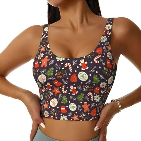 Jgfou Winter Holiday Christmas Print Womens Sports Bra - Padded Workout Sports Bras Crop Tank Top