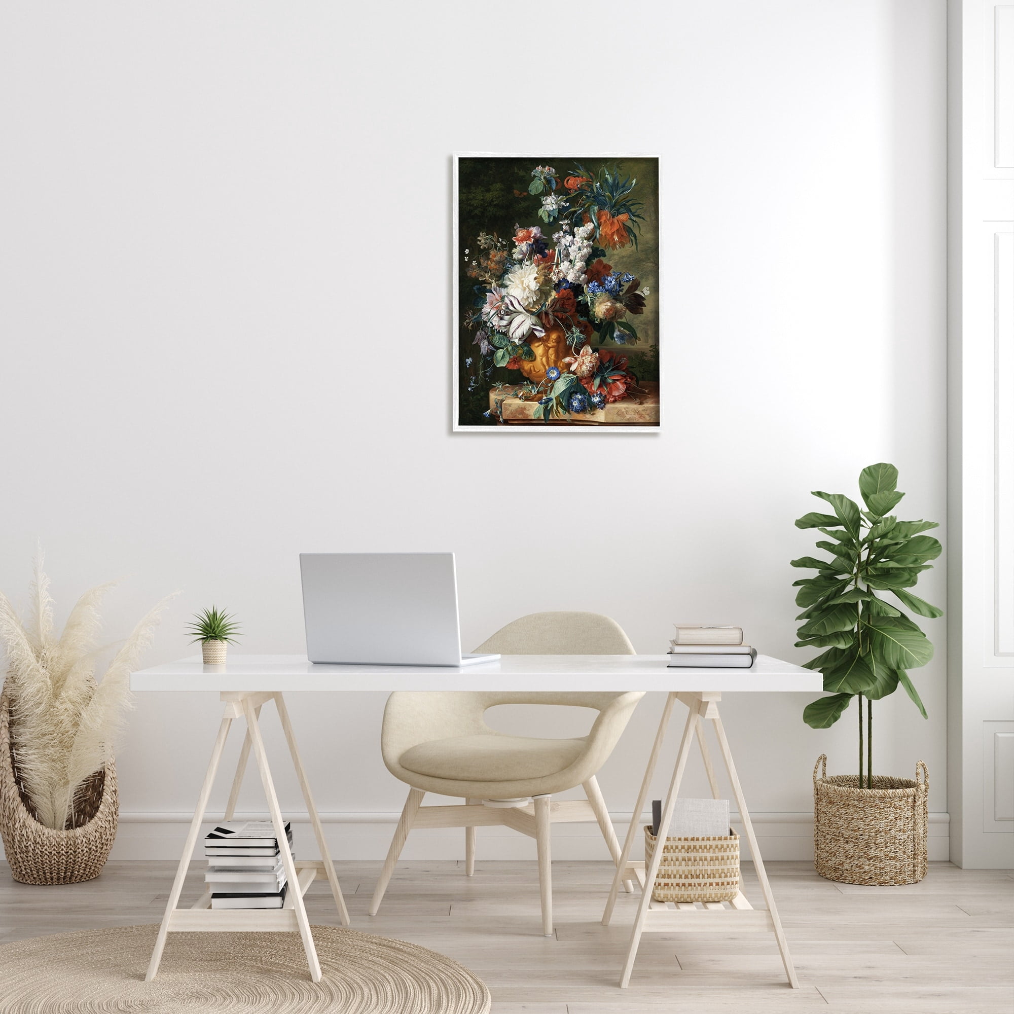 Stupell Industries Bouquet of Flowers in Urn Jan van Huysum Painting Painting White Framed Art Print Wall Art, Design by one1000paintings