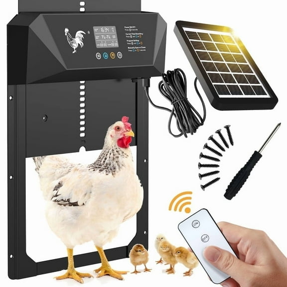 Solar Automatic Chicken Coop Door with LCD Screen, Light Sensor, Timer & Remote Control