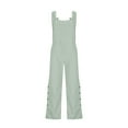 thumbnail image 4 of LMOIPLI Women's Solid Color Lightweight Long Pants Adjustable Strap Romper Baggy Overalls Long Bib Pants Fashion Summer Clothes Vintage Adjustable Strap Romper Wide Leg Outfits Green L, 4 of 6