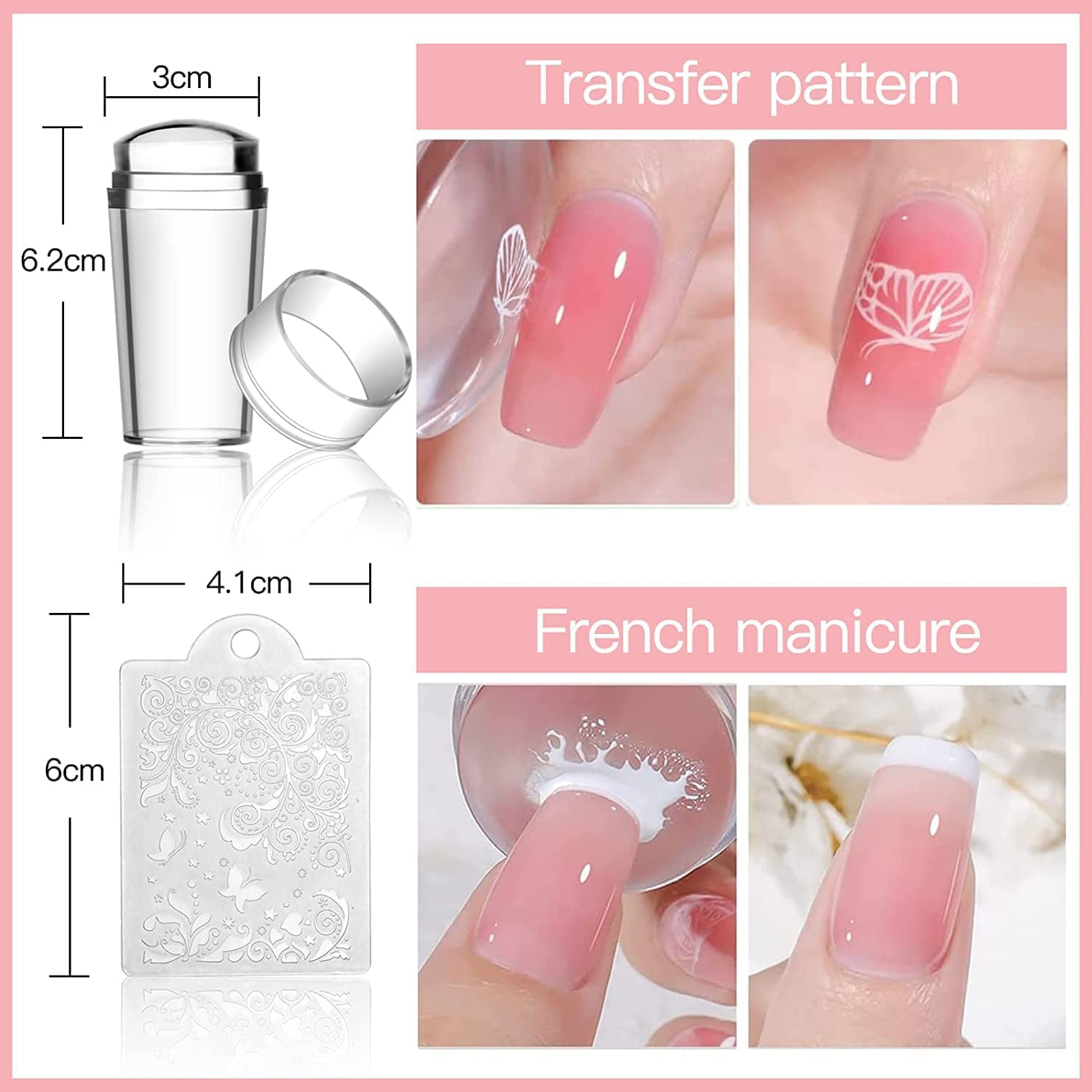 Silicone Nail Stamper, French Clear Jelly Nail Stamper, Nail Art Stamper,  White Silicone Jelly Head DIY Printing Stamping Plate Manicure Tools for  DIY Nail Easy…