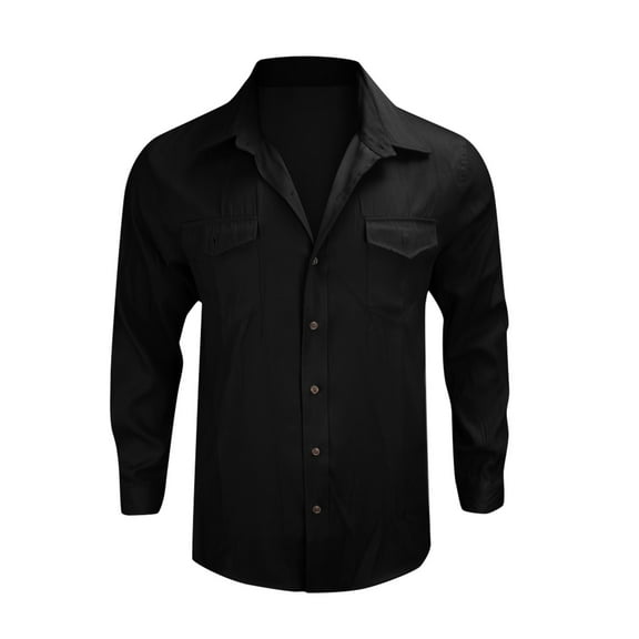 WTOBBY Men's Lightweight Long Sleeve Shirt Lapel Collar Solid Color jean Style Casual Summer Button Front Breathable Travel Resort Wear Top,Black L