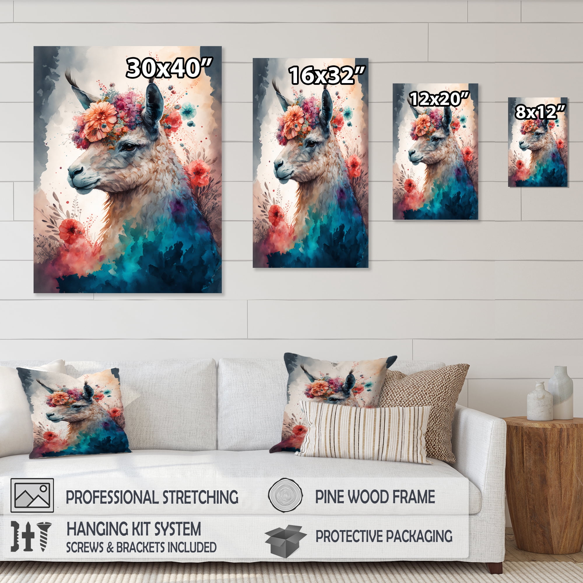 Designart Cute Llama Floral Art I Canvas Wall Art