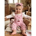 thumbnail image 3 of Loicainy Infant Baby Girl Fall Clothes Set 3 6 9 12 18 Months Long Sleeve Romper with Cherry Print Overalls Headband Outfits, 3 of 7