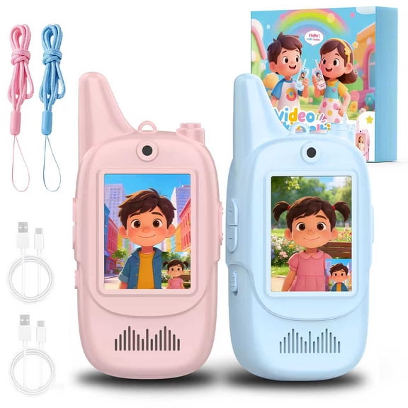 Dongyi Kids Video Walkie Talkies with Camera-2 Pack Rechargeable Long Range Walkie Talkies for Indoor Outdoor Games,Camping,Hiking Toys for Boys Girls Ages 3-12(Blue & Pink)