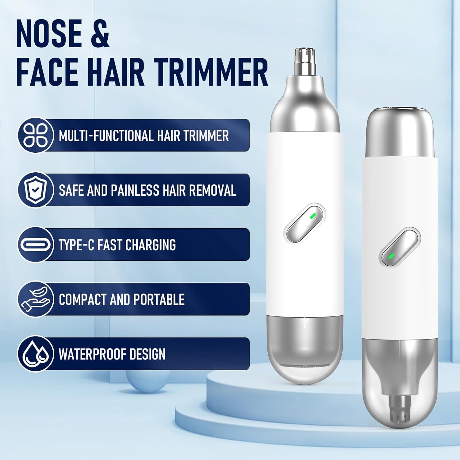 Nose Hair Trimmer for Women Men, 2 in 1 Rechargeable Flawless Facial Hair Removal & Nose Ear Hair Trimmer, Portable Face Hair Removal Shaver for Chin Upper Lip Peach Fuzz Ideal for Travel Use
