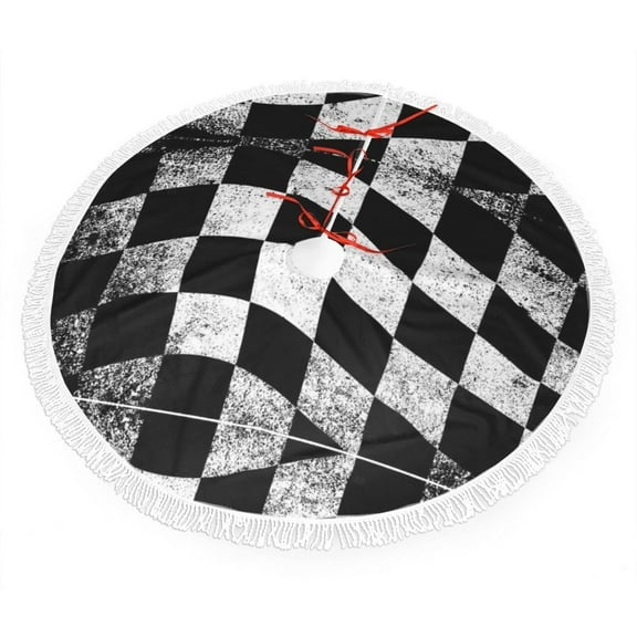Christmas Tree Skirt Checkered Flag Xmas Tree Skirt with Tassels Christmas Holiday Decoration 30"