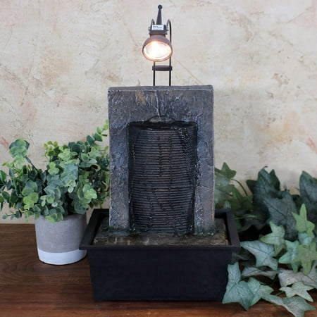 Garden Wall Water Fountain - Sunnydaze Indoor Garden Wall Tabletop Water Fountain with LED Spotlight and Submersible Electric Pump, 16-Inch