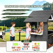 Ktaxon Wooden Outdoor Playhouse Lemonade Stand w/ Split Door, Pretend BBQ Grill Set, 50pcs Accessories, Ages 3-8, Gray