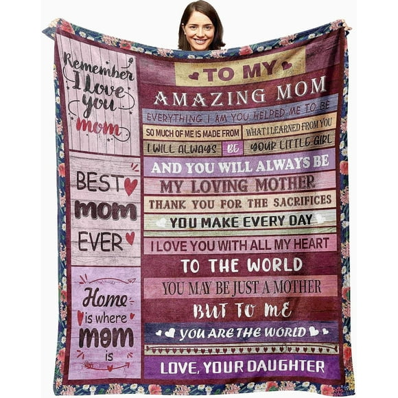 Couvertures pour Maman de la Part de Sa Fille, Cadeaux d'Anniversaire pour Maman de la Part de Son Fils, Ma Couverture Incroyable pour Maman avec de Nombreuses Mots Émouvants, Cadeaux de l'Action de Grâce, de Noël, de la Fête des Mères pour Maman, Couverture Jetée 60 Pouces X 80 Pouces