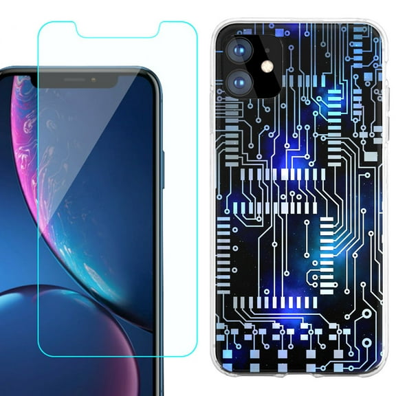 For Apple iPhone 11 Case , Slim-Fit TPU Protective Phone Case with Tempered Glass Screen Protector, by OneToughShield ® - Cosmos Circuit