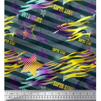 Soimoi Yellow Cotton Voile Fabric Star & Diagonal Stripe Printed Craft Fabric by the Yard 42 Inch Wide