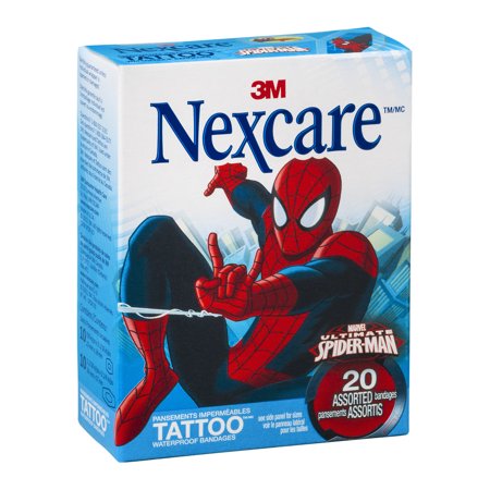 Nexcare Tattoo Waterproof Bandages, Spider-Man Assorted Sizes 20 ea
