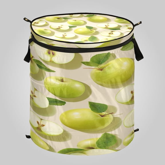 50L Extra Large Popup Hamper Collapsible Laundry Basket With Zippered Lid 15.7x18.5in Light Green Apple Harvest