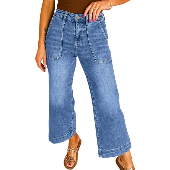 Women's Sky Blue Cropped High Rise Wide Leg Jeans - Casual and Stylish - [ZhiHiMeRi] | 10