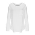 thumbnail image 4 of AXXD White Basic Going Out Tops for Women Summer 2024 Trendy Casual Solid Drop Shoulder Long Sleeve Raglan Sleeve Tops Round Neck Loose Shirt With Poket, 4 of 6