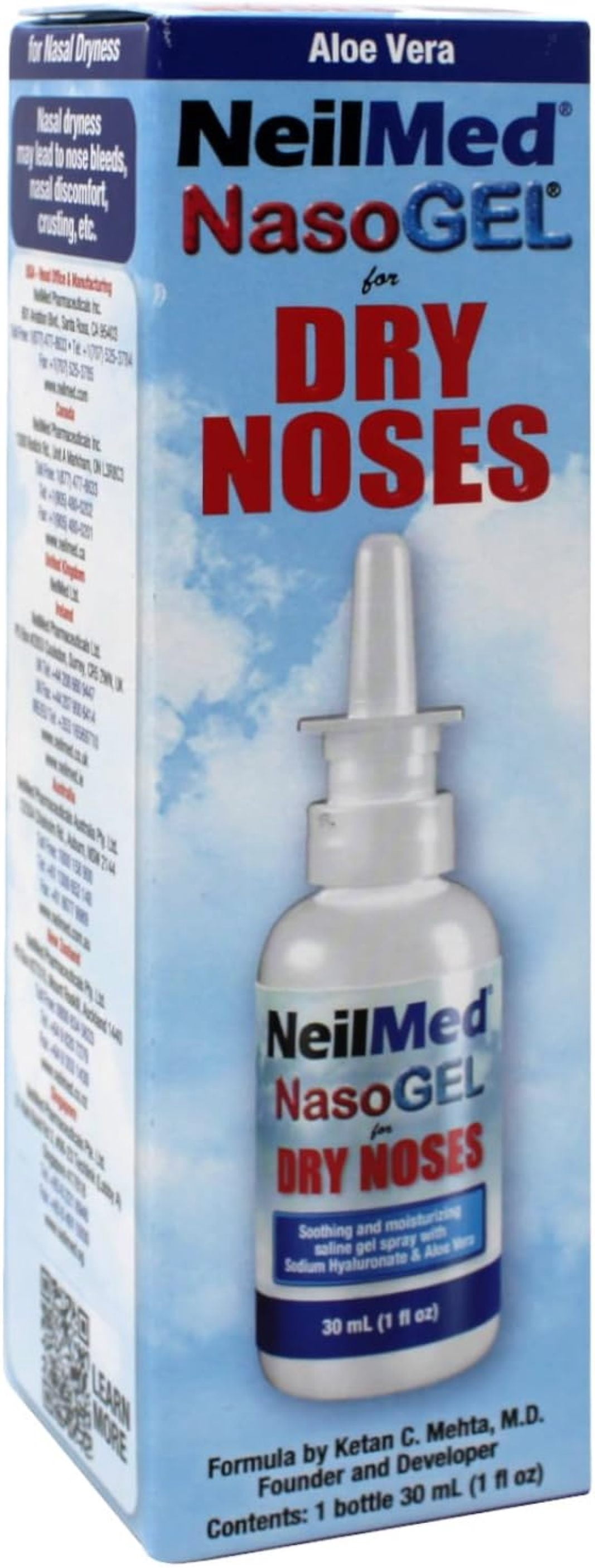 NeilMed NasoGel Nasal Gel Spray for Dry Noses, Aloe Vera Formula, 1 fl oz Bottle (Pack of 2)