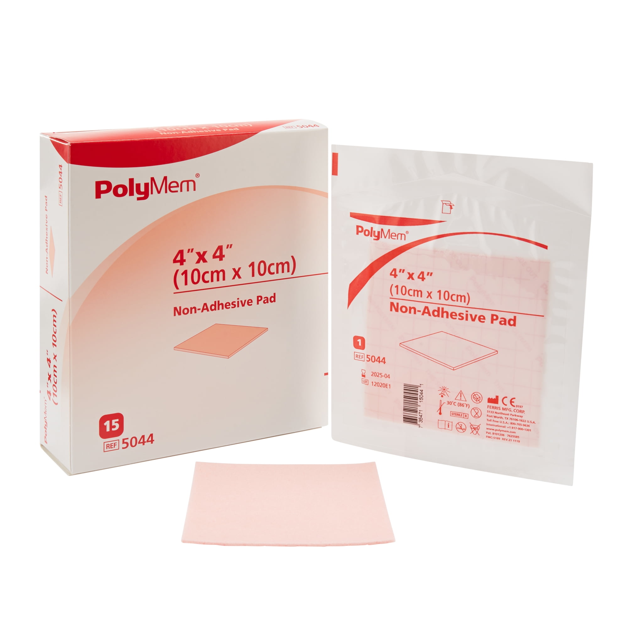 PolyMem Non-Adhesive Pad Dressing, 4 x 4 In., Pink, No Border, Square, Sterile, 3 Count