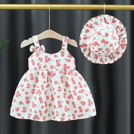 

ADXFWORU Toddler Baby Girls Dress Summer Bohemia Floral Ruffle Strap Sleeveless Casual Beach A Line Dresses Floral Hat Party Clothes