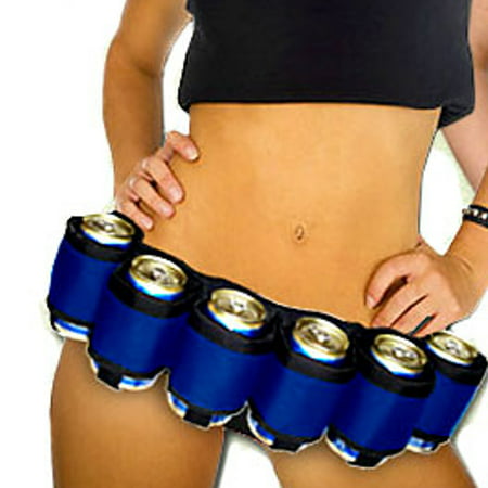 Moaere Portable Beer  Soda Can Holster Belt Drink Bag Extra Pocket Holds 6