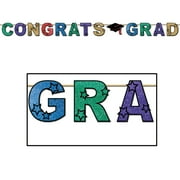 Club Pack of 12 Multi-Colored Glittered "Congrats Grad" Streamer Party Decorations 10'