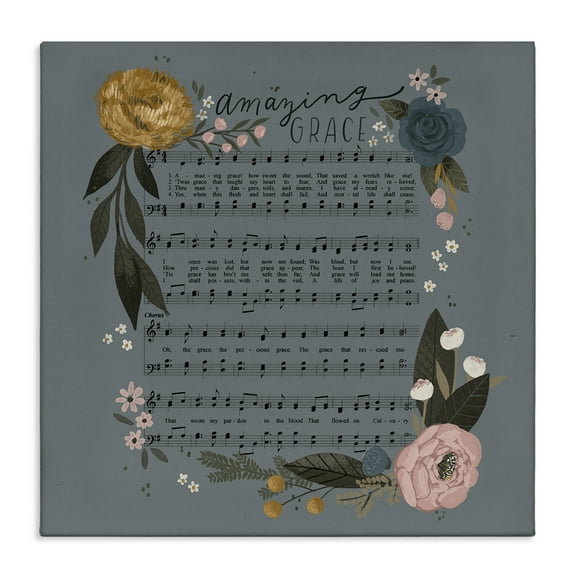 Stupell Industries Amazing Grace Floral Hymn Religious & Spiritual Painting Wrapped Canvas Art Print Wall Art, 17 x 17