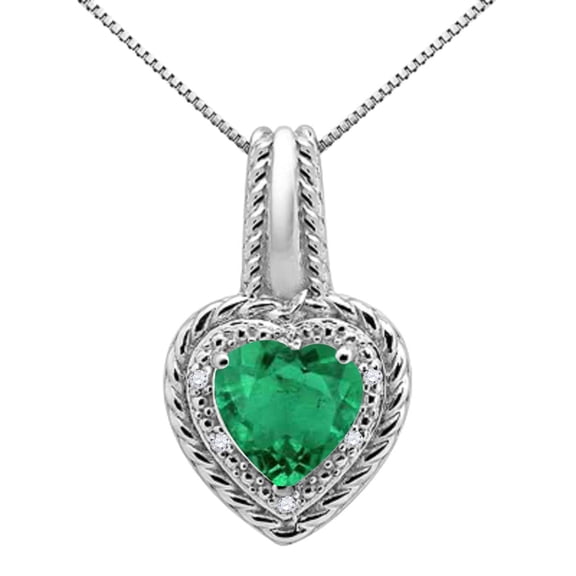Mauli Jewels Engagement Necklace for Women 1.85 Carat Heart Shaped Lab Created Emerald and Diamond Pendant 4-prong 10K White Gold|Silver Chain