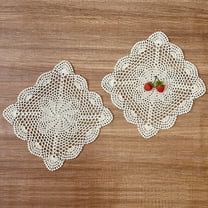 Handmade Crochet Doilies Placemats (2Pcs), Flower Cotton Lace Table Cloth Doily Square Coasters for Table Decorating
