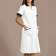 thumbnail image 1 of WILLBEST Vestido Midi Informal de Manga Corta con Cuello En V para Mujer con Diseño de Patchwork para Uso Diario y Trabajo, Vestido Cómodo con Bolsillos Mediana​​, 1 of 3