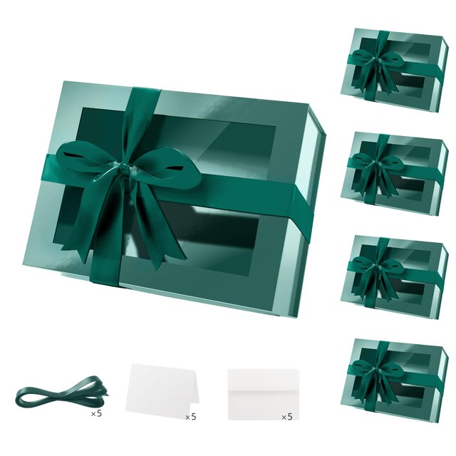 Cajas de regalo PACKQUEEN, color verde pascua con ventana, 24 x 17,5 x 10 cm, 5 unidades