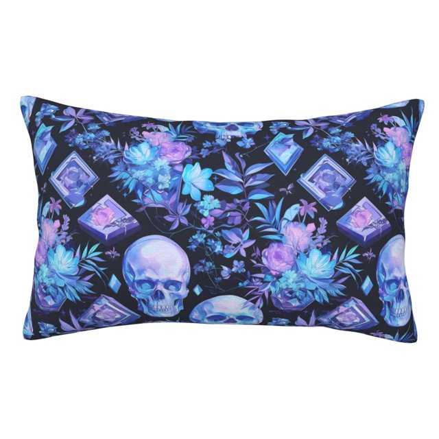 Fotbe Skull blue crystal flower Funda de Almohada Decorativa Estilo Occidental, Lujo en Algodón, Fundas para Almohadas King, Cojín Estampado para Decoración del Hogar-20"x30"