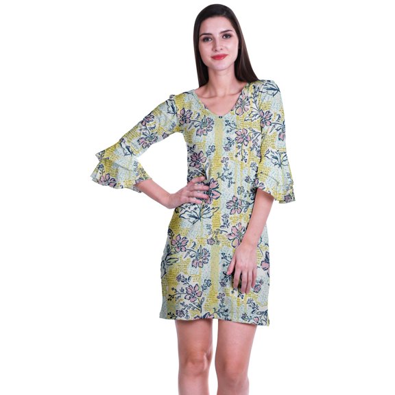 Moomaya Womens Printed Short Dress bell sleeve Shift dresses for women Casual Summer Clothing